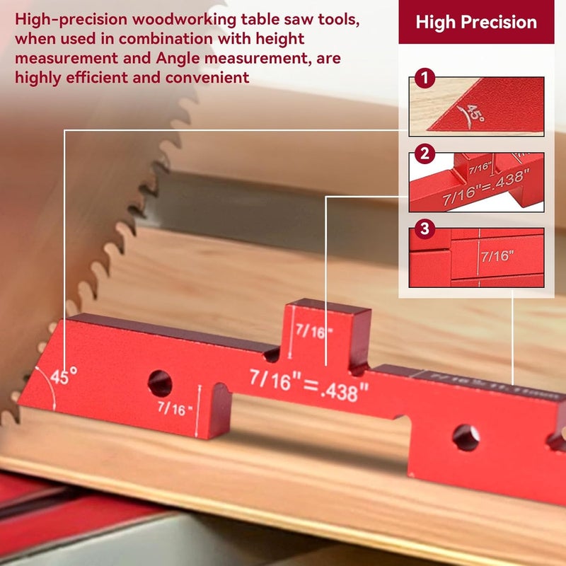 Frdhee 7PCS Router Table Setup Bars, 4 in 1 Height Gauge Depth Angle Gauge Woodworking Tool Setup Blocks Set Adjustable Woodworking Carpenter Measuring Tools (Red) - Image 5
